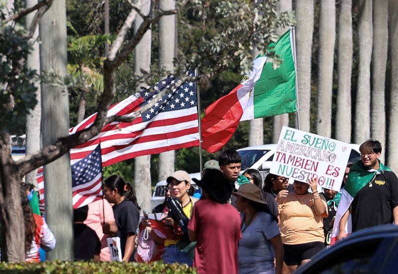 Protesters condemn Trump immigration policy outside Florida Golf Club